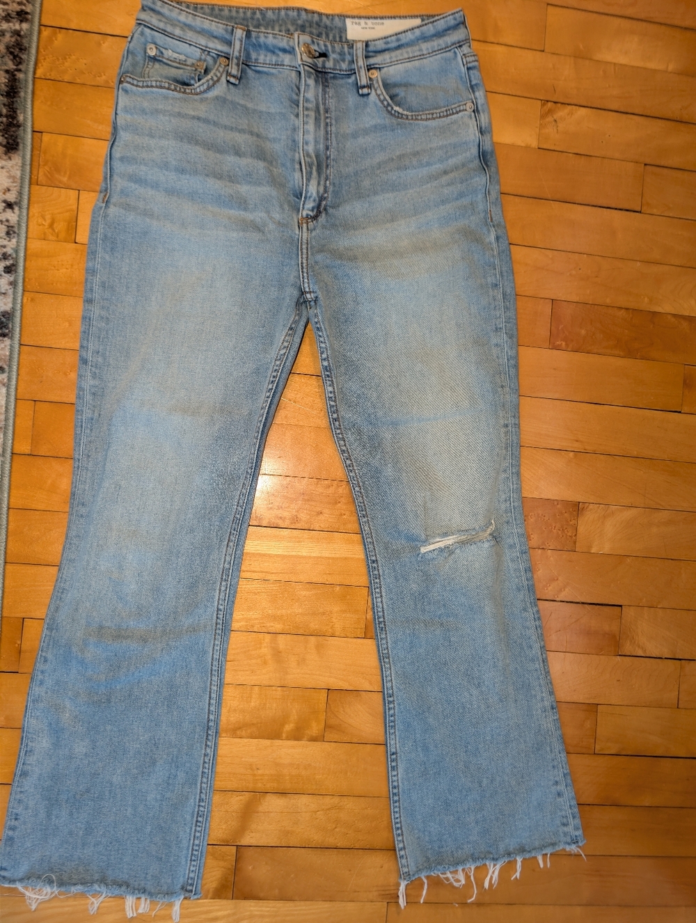 rag & bone Light Wash Wide Leg Jeans Boho Casual Distressed Hem